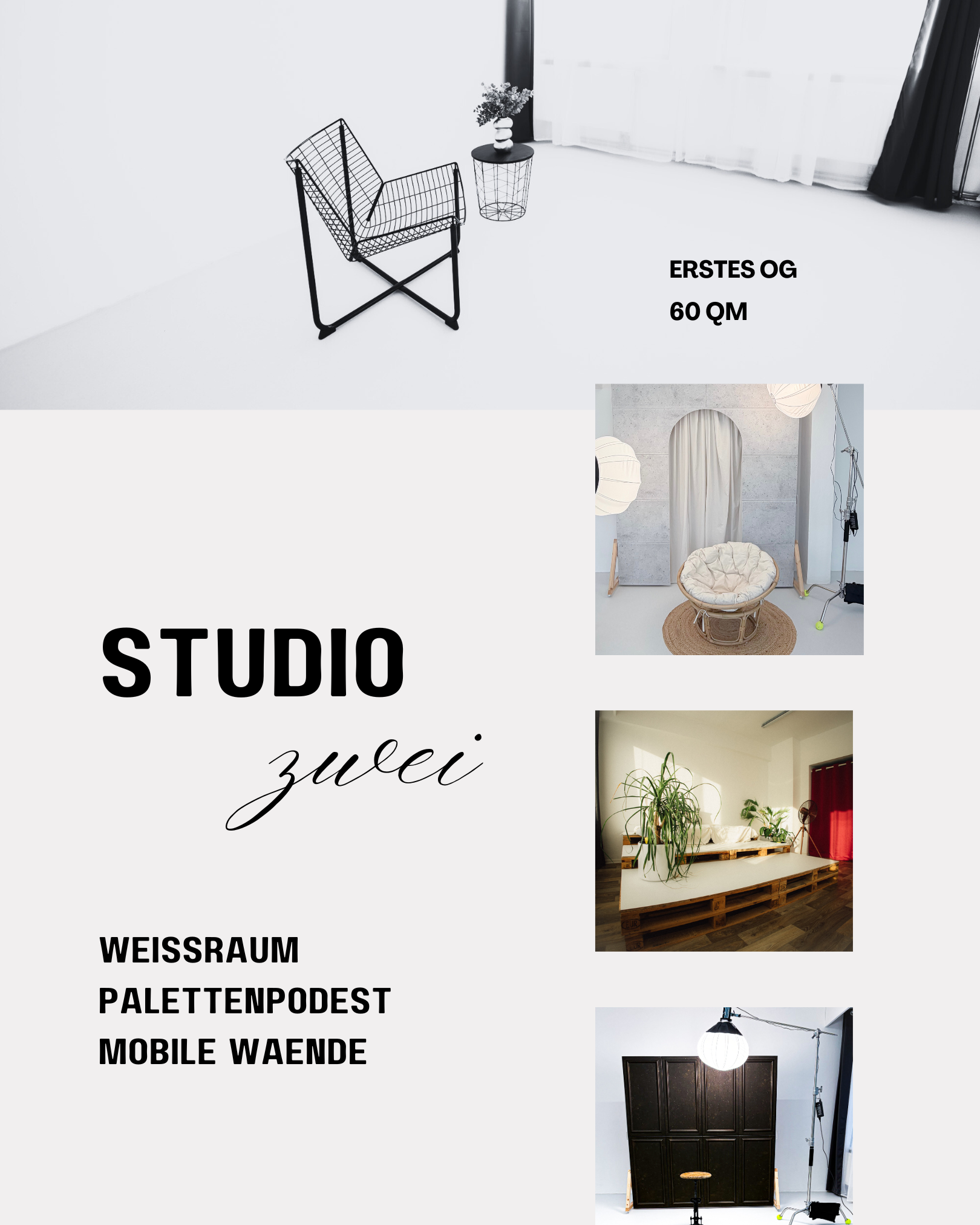 Studio 2 – Mietfotostudio Offene Blende Chemnitz, 60 m², Weißraum Obergeschoss