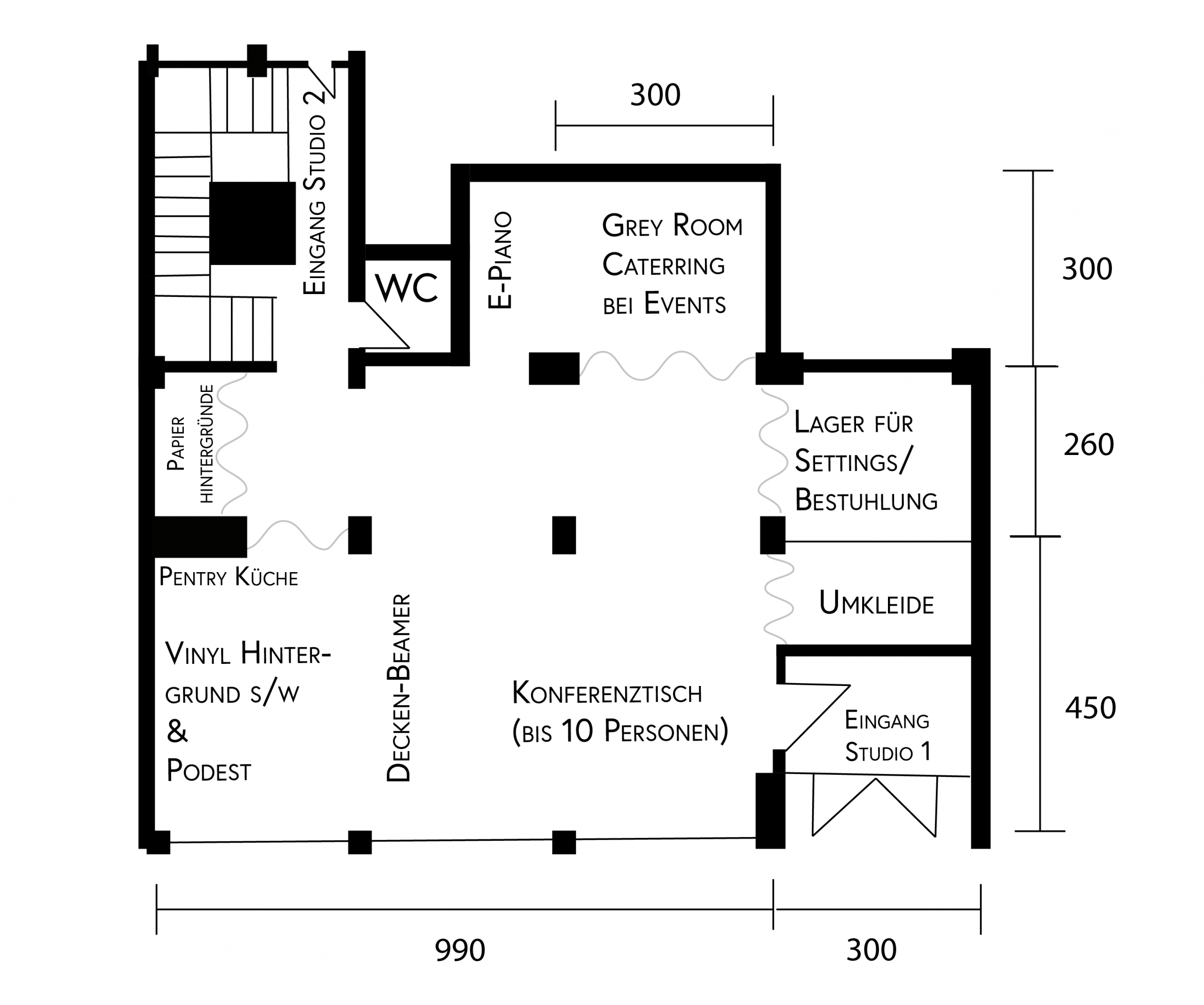 Grundriss Studio 1 – Mietfotostudio Offene Blende Chemnitz, 120 m², Erdgeschoss